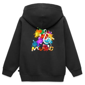 Compositeur musicien Clef - Sweat Premium à capuche zippé enfant bio - noir - Dos - AI Model Kid Male (0cm)