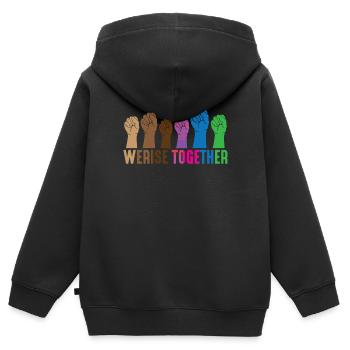 Résistance féministe dignité humaine justice - Sweat Premium à capuche zippé enfant bio - noir - Dos - AI Model Kid Male (0cm)