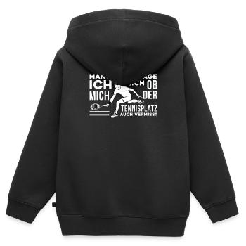 Lustiges Tennis Tennisplatz Sehnsucht vermissen - Kinder Premium Organic Zip Hoodie - Schwarz - Hinten - AI Model Kid Male (0cm)