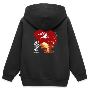 Japan - Kinder Premium Organic Zip Hoodie - Schwarz - Hinten - AI Model Kid Male (0cm)