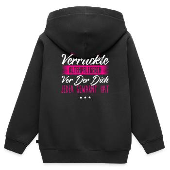 Ich Bin Die Verrückte Altenpflegerin Vor Der Dich - Kinder Premium Organic Zip Hoodie - Schwarz - Hinten - AI Model Kid Male (0cm)