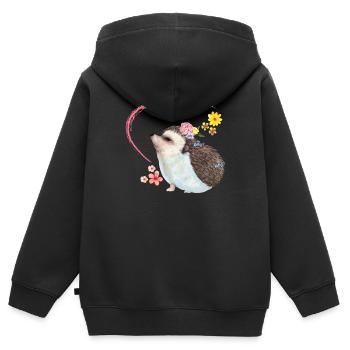 Hérisson tas de feuilles - Sweat Premium à capuche zippé enfant bio - noir - Dos - AI Model Kid Male (0cm)