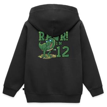 Rawr I'm 12 Dinosaur Birthday For Boys - Sweat Premium à capuche zippé enfant bio - noir - Dos - AI Model Kid Male (0cm)