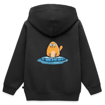 Chat hiver temps froid gel noël - Sweat Premium à capuche zippé enfant bio - noir - Dos - AI Model Kid Male (0cm)
