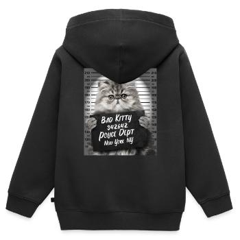 Chat en colère police photo chaton prison prison - Sweat Premium à capuche zippé enfant bio - noir - Dos - AI Model Kid Male (0cm)