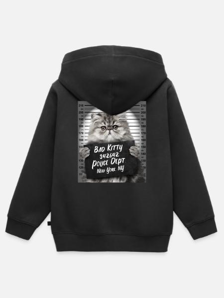 Angry cat policja zdjęcie kotek więzienie - Premium børne zip-hættetrøje økologisk - sort