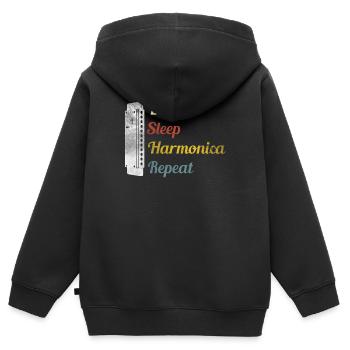 Mangez Sleep Harmonica Répétez Harmonica - Sweat Premium à capuche zippé enfant bio - noir - Dos - AI Model Kid Male (0cm)