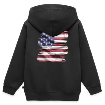 Drapeau américain rétro - Sweat Premium à capuche zippé enfant bio - noir - Dos - AI Model Kid Male (0cm)
