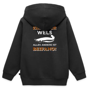Wels Angeln - Kinder Premium Organic Zip Hoodie - Schwarz - Hinten - AI Model Kid Male (0cm)