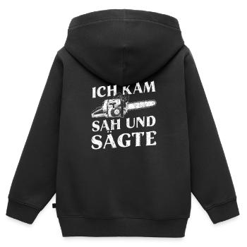 Ich kam sah und sägte - Kinder Premium Organic Zip Hoodie - Schwarz - Hinten - AI Model Kid Male (0cm)