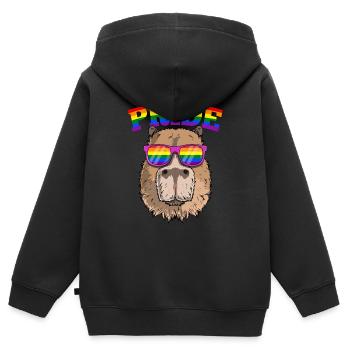 Homosexuell Stolz Capybara mit LGBT Regenbogen Sonnenbrille - Kinder Premium Organic Zip Hoodie - Schwarz - Hinten - AI Model Kid Male (0cm)