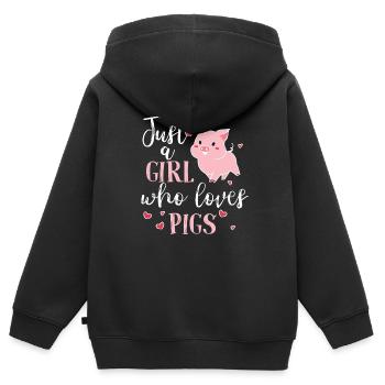 Idée cadeau fille cochon - Sweat Premium à capuche zippé enfant bio - noir - Dos - AI Model Kid Male (0cm)