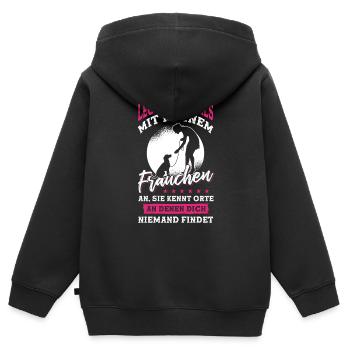 Leg dich niemals mit meinem Frauchen an - Kinder Premium Organic Zip Hoodie - Schwarz - Hinten - AI Model Kid Male (0cm)