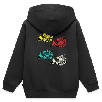 Horn Tshirt Orchester Big Band Vintage Waldhorn - Kinder Premium Organic Zip Hoodie - Schwarz - Hinten - AI Model Kid Male (0cm)