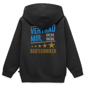 Vertrau Mir Ich Bin Bautechniker - Kinder Premium Organic Zip Hoodie - Schwarz - Hinten - AI Model Kid Male (0cm)