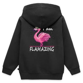 Lustiger Flamingo ich bin Flamazing - Kinder Premium Organic Zip Hoodie - Schwarz - Hinten - AI Model Kid Male (0cm)