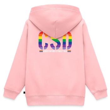 Jour de la rue Christopher CSD LGBT - Sweat Premium à capuche zippé enfant bio - rose - Dos - AI Model Kid Female (0cm)