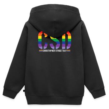 Jour de la rue Christopher CSD LGBT - Sweat Premium à capuche zippé enfant bio - noir - Dos - AI Model Kid Male (0cm)