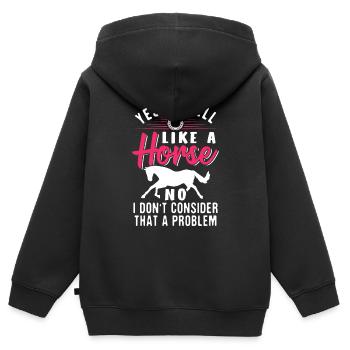 Rieche nach Pferd - Kinder Premium Organic Zip Hoodie - Schwarz - Hinten - AI Model Kid Male (0cm)