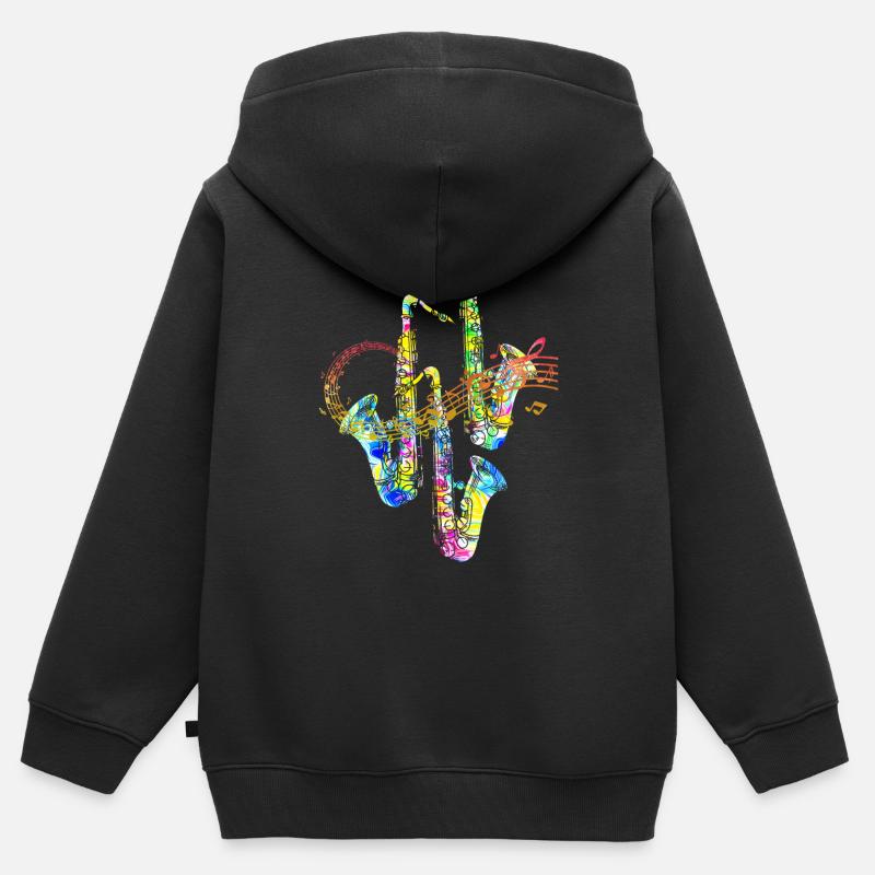 saxophone - Sweat Premium à capuche zippé enfant bio - noir