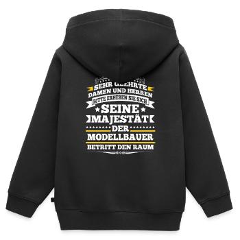 Der Modellbauer Betritt Den Raum Modellbau - Kinder Premium Organic Zip Hoodie - Schwarz - Hinten - AI Model Kid Male (0cm)