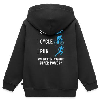 Triathlète - Sweat Premium à capuche zippé enfant bio - noir - Dos - AI Model Kid Male (0cm)