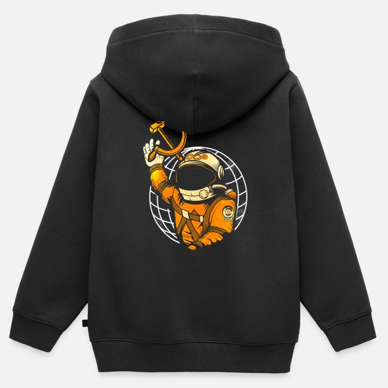 Cosmonaute - Sweat Premium à capuche zippé enfant bio - noir