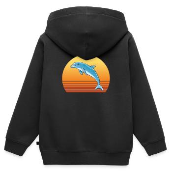 Delphin Sonne - Kinder Premium Organic Zip Hoodie - Schwarz - Hinten - AI Model Kid Male (0cm)