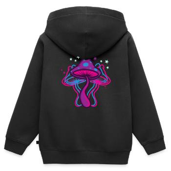 Champignons psychédéliques - Sweat Premium à capuche zippé enfant bio - noir - Dos - AI Model Kid Male (0cm)