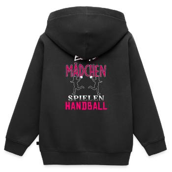 Echte Mädchen spielen Handball - Kinder Premium Organic Zip Hoodie - Schwarz - Hinten - AI Model Kid Male (0cm)