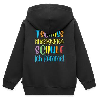 Einschulung - Kinder Premium Organic Zip Hoodie - Schwarz - Hinten - AI Model Kid Male (0cm)