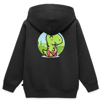 Hochet tétine bébé dinosaure TREX - Sweat Premium à capuche zippé enfant bio - noir - Dos - AI Model Kid Male (0cm)