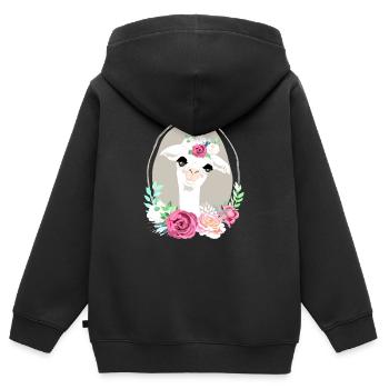 Lama flower Power Geschenkidee Geburtstag - Kinder Premium Organic Zip Hoodie - Schwarz - Hinten - AI Model Kid Male (0cm)