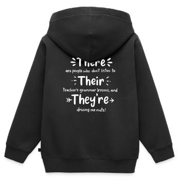 Grammaire Anglaise - Sweat Premium à capuche zippé enfant bio - noir - Dos - AI Model Kid Male (0cm)