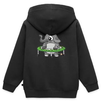 Gros éléphant dans un trampoline - Sweat Premium à capuche zippé enfant bio - noir - Dos - AI Model Kid Male (0cm)