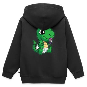 Hochet tétine bébé dinosaure TREX - Sweat Premium à capuche zippé enfant bio - noir - Dos - AI Model Kid Male (0cm)