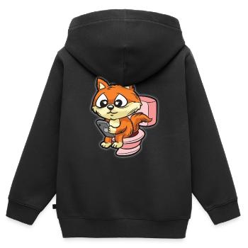 Renard mignon à l'aide de smartphone sur les toilettes - Sweat Premium à capuche zippé enfant bio - noir - Dos - AI Model Kid Male (0cm)