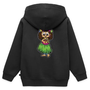 Hula girl with bast skirt ukulele flower chain - Kids Premium Organic Zip-up Hoodie - black - Back - AI Model Kid Male (0cm)