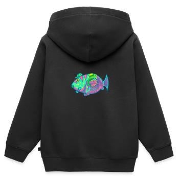 Fisch geht zur Schule mit Krawatte - Kinder Premium Organic Zip Hoodie - Schwarz - Hinten - AI Model Kid Male (0cm)