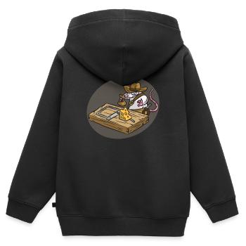 INDIANA JONES Souris Pièges Fromage Enfants Humour - Sweat Premium à capuche zippé enfant bio - noir - Dos - AI Model Kid Male (0cm)