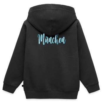 München - Kinder Premium Organic Zip Hoodie - Schwarz - Hinten - AI Model Kid Male (0cm)