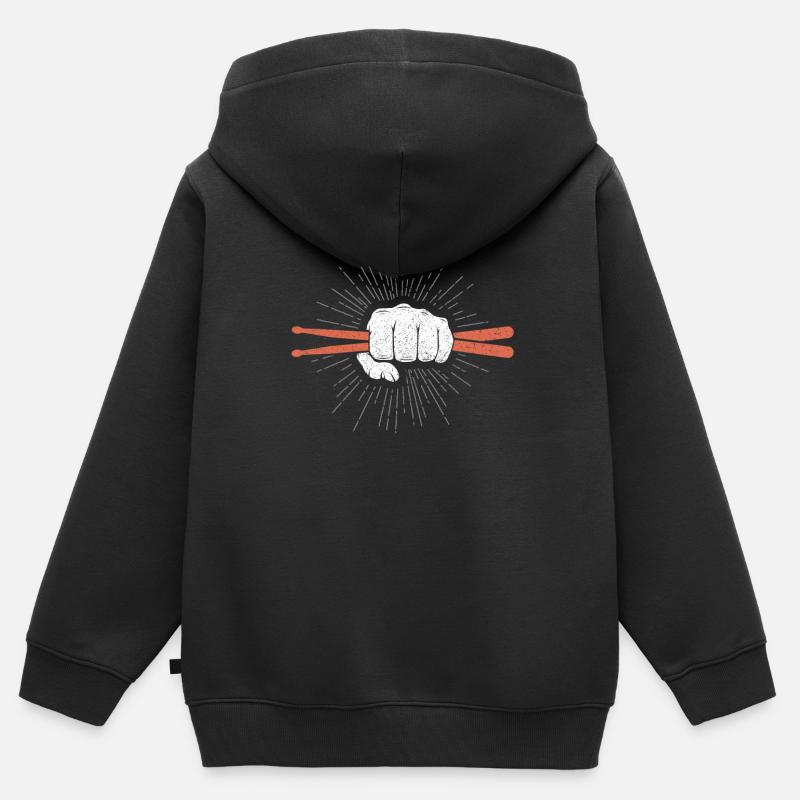 Cadeau de batteur ou de percussionniste - Sweat Premium à capuche zippé enfant bio - noir