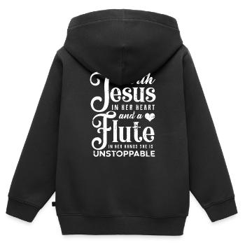 Flûte - Sweat Premium à capuche zippé enfant bio - noir - Dos - AI Model Kid Male (0cm)