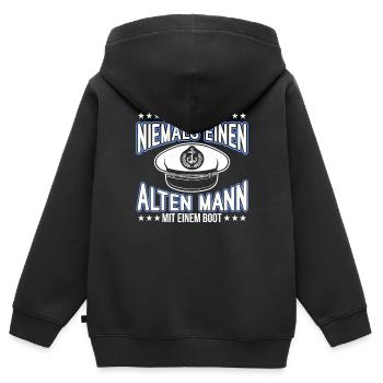 Boot - Kinder Premium Organic Zip Hoodie - Schwarz - Hinten - AI Model Kid Male (0cm)