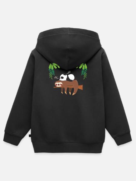 Faultier Panda Langschläfer - Kinder Premium Organic Zip Hoodie - Schwarz