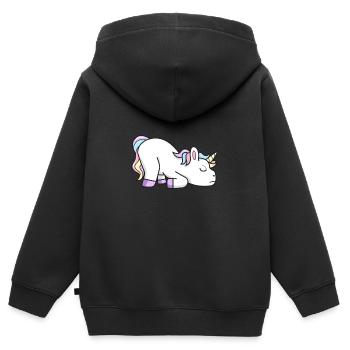 Licorne fatiguée - Sweat Premium à capuche zippé enfant bio - noir - Dos - AI Model Kid Male (0cm)