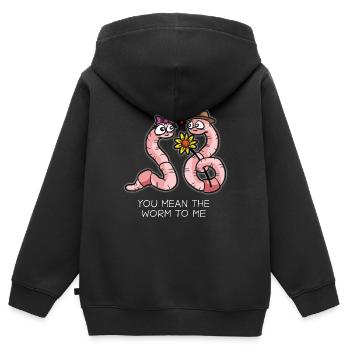 VOUS SIGNIFIEZ LE VER POUR MOI Dire drôle de ver de terre - Sweat Premium à capuche zippé enfant bio - noir - Dos - AI Model Kid Male (0cm)
