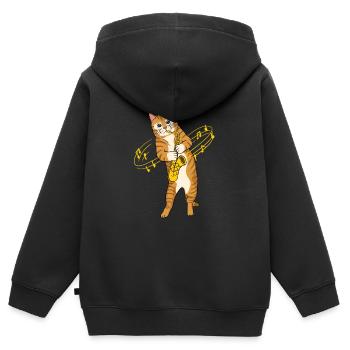 Chat avec joueur de saxophone saxophone - Sweat Premium à capuche zippé enfant bio - noir - Dos - AI Model Kid Male (0cm)