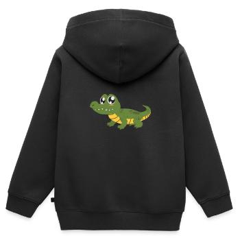 Krokodil - Kinder Premium Organic Zip Hoodie - Schwarz - Hinten - AI Model Kid Male (0cm)