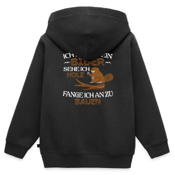 Castor je vois du bois je commence à construire un cadeau - Sweat Premium à capuche zippé enfant bio - noir - Dos - AI Model Kid Male (0cm)